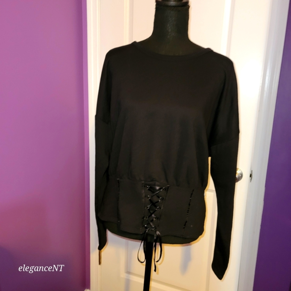 Project Runway Black L/S Corset Style Top Sz: L NWT